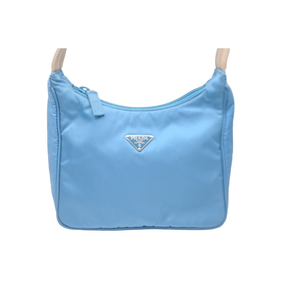 PRADA Hobo Handbag Blue Triangle Logo One Shoulder - Picture 3 of 10